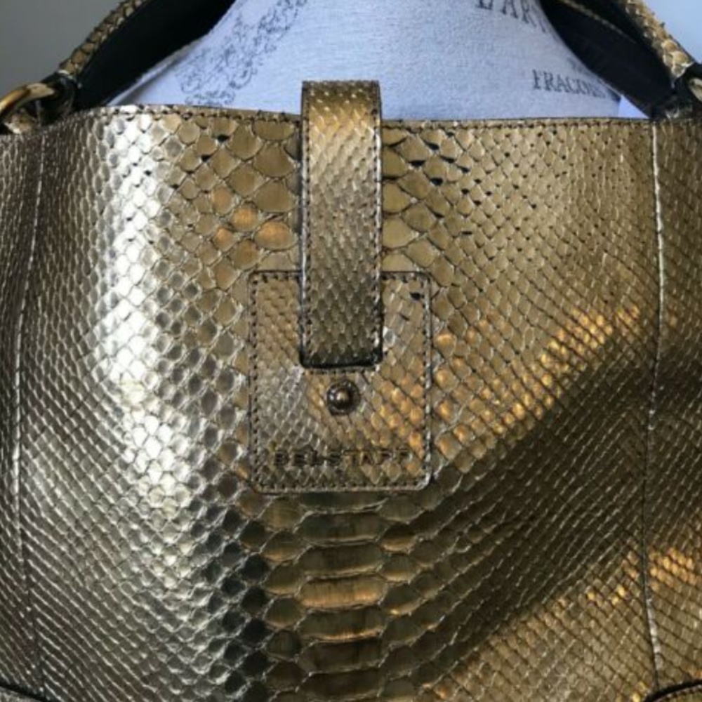 NWT Belstaff Satchel Shoulder Bag Purse Tote Gold - Picture 11 of 12